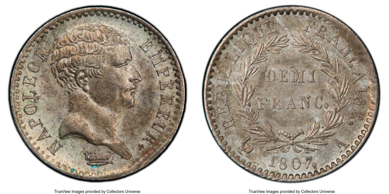 Napoleon 1/2 Franc 1807-A MS64 PCGS, KM679, Gad-397. African head type. An unima...