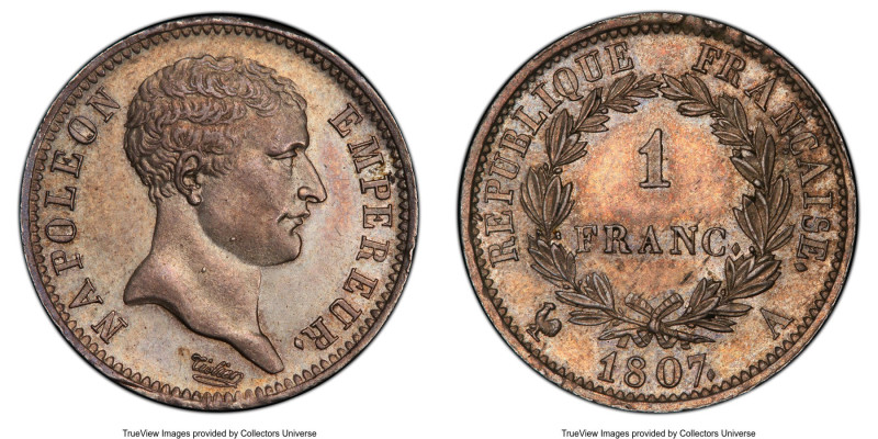 Napoleon Franc 1807-A MS63 PCGS, Paris mint, KM681, Gad-445. African head type. ...