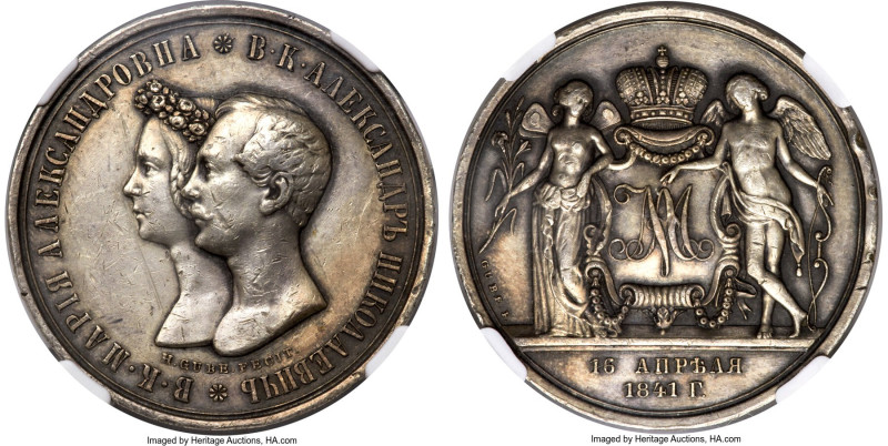 Nicholas I silver "Royal Marriage" Medallic Rouble 1841-Dated AU Details (Rim Da...