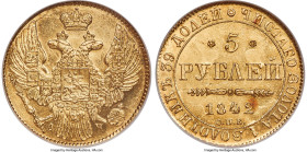 Nicholas I gold 5 Roubles 1842 CПБ-AБ MS64 NGC, St. Petersburg mint, KM-C175.1, Fr-155, Bit-19. From the upper ranks of the certified population, a lo...
