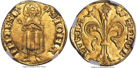 Florence. Republic (1115-1532) gold Florin ND (1252-1422) MS62 NGC, Fr-275. 3.55gm. S. IOHA-NNES. B (doge's mark). Saint John the Baptist standing fac...