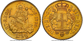 Genoa. Republic gold 96 Lire 1796 AU58 NGC, Genoa mint, KM251, Fr-444. A fully respectable representative of this pleasing type, admitting evenly disp...