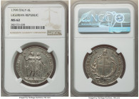 Genoa. Ligurian Republic 4 Lire 1799 Year 2 MS62 NGC, Genoa mint, KM265, Pag-15. Satisfyingly bold strike brings forth every element of the design, pr...