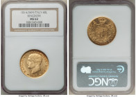 Kingdom of Napoleon. Napoleon I gold 40 Lire 1814/04-M MS62 NGC, Milan mint, KM12, Fr-5. Clearly an overdate, with the faint outline of '0' around the...