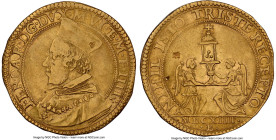 Mantua. Ferdinando Gonzaga gold Doppia MDCXIIII (1614) VF Details (Test Cut) NGC, KM52, Fr-554. 12.80gm. Date in Roman numerals on the reverse. Seldom...