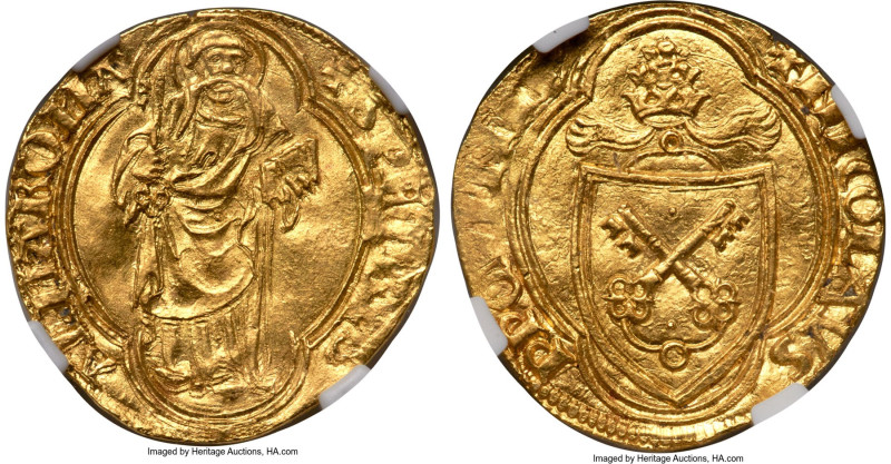 Papal States. Nicholas V (1447-1455) Ducat ND MS62 NGC, Rome mint, Fr-6, Berman-...