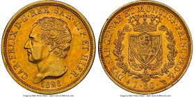 Sardinia. Carlo Felice gold 80 Lire 1828 (Eagle)-L AU58 NGC, Turin mint, KM123.1, Fr-1132. By nearly all appearances virtually Mint State, just an occ...