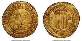 Aragon. Charles & Johanna (1504-1555) gold 2 Ducados ND AU50 PCGS, Zaragoza mint, Fr-22, Cal-166. 6.92gm. A seldom-offered type represented by a boldl...