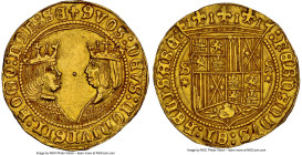 Ferdinand & Isabella gold Excelente ND (1474-1504) MS61 NGC, Seville mint, Fr-136, Cal-661. 3.49gm. Ever elusive in this state of preservation, tied f...