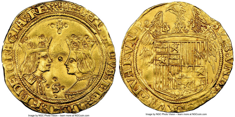 Ferdinand & Isabella gold 2 Excelentes ND (1476-1516)-S MS61 NGC, Seville mint, ...