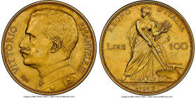 Vittorio Emanuele III gold 100 Lire 1912-R UNC Details (Reverse Cleaned) NGC, Rome mint, KM50, Fr-26. Mintage: 3,946. Somewhat muted surfaces and a cl...