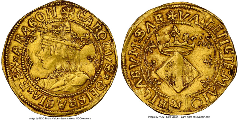 Charles I gold 2 Ducados (2 Ducat) ND (1516-1556) AU53 NGC, Valencia mint, Fr-91...