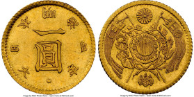 Meiji gold Yen Year 4 (1871) MS63 NGC, Osaka mint, KM-Y9. Low dot variety. A much scarcer Choice example bathed in honey gold with just a hint of weak...