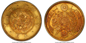 Meiji gold 5 Yen Year 5 (1872) MS66 PCGS, KM-Y11a, JNDA 01-3A. A lesser encountered type from the Meiji gold series, represented by a comfortably Gem ...