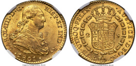 Charles IV gold 2 Escudos 1801 S-CN MS64 NGC, Seville mint, KM435.2, Fr-297. An absolutely delightful and conditionally scarce representative that adm...