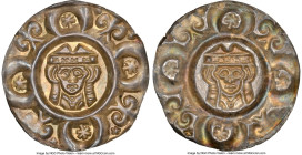 Augsburg. Udalschalk von Eschenlohe (1184-1202) silver Brakteat (1184-1202) MS66 NGC, Berger-2632. 24mm. Mitred head of the bishop facing in a ring of...