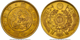 Meiji gold 10 Yen Year 4 (1871) MS62 NGC, Osaka mint, KM-Y12, JNDA 01-2. With border variety. A keenly sought after variety presented here in mustard ...