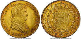 Ferdinand VII gold 8 Escudos 1811 C-CI AU58+ NGC, Cadiz mint, KM470, Cal-1741. An impressive selection of this coveted Cadiz bust showing attractive h...