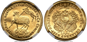Nürnberg. Free City gold Restrike 2 Ducat MDCC (1700)-GFN MS67 NGC, KM259, Fr-1882. Later restrike issue. 7.13gm. The iconic Paschal lamb offered here...