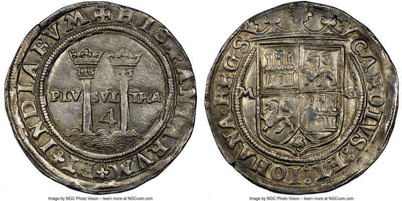 Charles & Johanna (1504-1555) "Late Series" 4 Reales ND (1542-1555) M-G MS63 NGC...