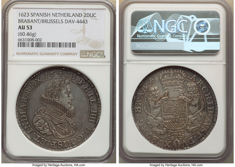 Brabant. Philip IV 2 Ducaton 1623 AU53 NGC, Antwerp mint, KM57.2, Dav-4443. 60.4...