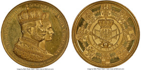 Prussia. Wilhelm I gold Proof Coronation Medal of 12 Ducats Weight 1861-Dated MS60 NGC, Marienburg-2588 var. (in gold). 42mm. 41.30gm. By C. Pfeuffer....