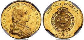 Gustaf IV Adolf gold Ducat 1804-OL MS60 NGC, KM542, Fr-77, Delzanno-14. Mintage: 8,700. A rarely encountered yet beautiful portrait type featuring Gus...