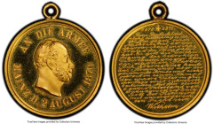 Prussia. Wilhelm I gold Specimen "Kaiser's Speech" Medal 1870 SP65 PCGS, Marienburg-Unl. 2.94gm. Quoting Emperor Wilhelm I's opening speech at the Nor...