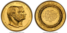 Prussia. Wilhelm I gold Specimen "Golden Wedding" Medal of 10 Ducats 1879 SP62 PCGS, Marienburg-Unl. 42mm. 34.41gm. By E. Weigand. Struck as a gift fr...