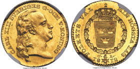 Carl XIII gold Ducat 1812-OL MS63+ NGC, KM581, Delzanno-3. "SVERIGES G" variety. Mintage: 16,000. A prize for the rarities collector as this type has ...