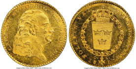 Carl XIII gold Ducat 1817-OL MS64 NGC, Stockholm mint KM591, Fr-82. Mintage: 5,673. With initials OL for mintmaster Olof Lidijn. An eye-catching, Choi...