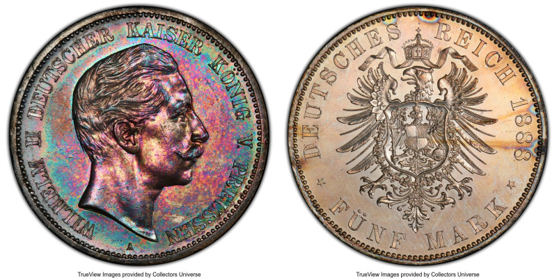 Prussia. Wilhelm II Proof 5 Mark 1888-A PR63 PCGS, Berlin mint, KM512, J-101. An...