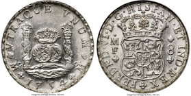 Ferdinand VI 8 Reales 1754 Mo-MF MS62 NGC, KM104.1, Cal-482. Radiant dove-gray surfaces give way to abundant underlying luster in this lovely and incr...