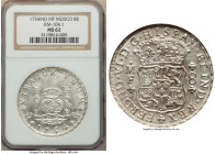 Ferdinand VI 8 Reales 1754 Mo-MF MS62 NGC, Mexico City mint, KM104.1, Cal-482. Laden with a gentle frosting and wonderfully crisp devices that rise in...
