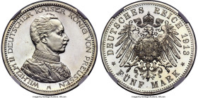 Prussia. Wilhelm II Proof 5 Mark 1913-A PR67 Ultra Cameo NGC, Berlin mint, KM536, J-114. An always popular type, especially when located at the absolu...