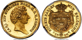 Carl XIV Johan gold Ducat 1834-CB MS64+ NGC, Stockholm mint, KM628, Fr-87. Mintage: 3,142. With initials CB for mintmaster Christopher Borg. An absolu...