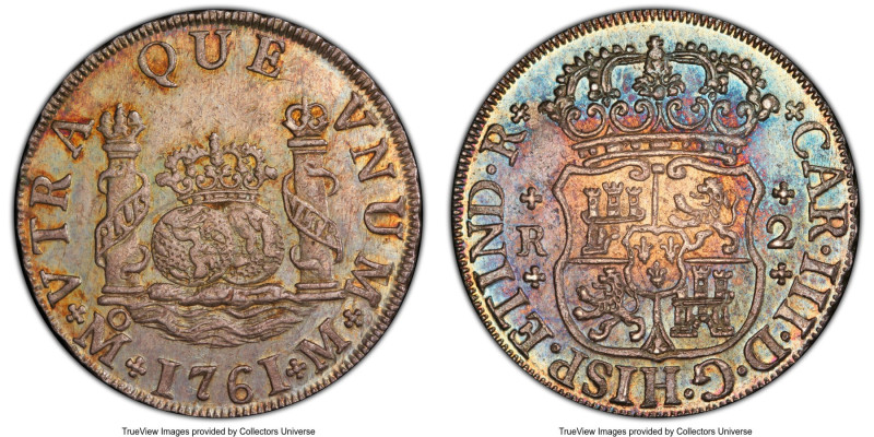 Charles III 2 Reales 1761 Mo-M MS63 PCGS, Mexico City mint, KM87, Cal-643. Appro...