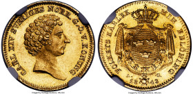 Carl XIV Johan gold Ducat 1843-AG MS64 NGC, Stockholm mint, KM628a, Fr-87. Mintage: 74,000. With initials AG for mintmaster Alexander Grandinson. Last...