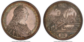 Regensburg. Free City "City View" 1/2 Taler ND (1745-1765) B-ILOE MS62 PCGS, KM266, Beckenbauer-6251. Small bust type. With the portrait, name, and ti...