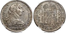 Charles III 8 Reales 1777 Mo-FM MS62 NGC, Mexico City mint, KM106.2, Cal-1112. Vineyard slate gray with a firmly struck bust and coat of arms. A minim...