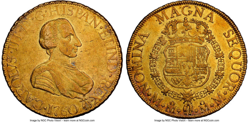 Charles III gold 8 Escudos 1760 Mo-MM AU50 NGC, Mexico City mint, KM153, Cal-197...