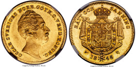 Oscar I gold Ducat 1845/4-AG MS62 NGC, KM668, Delzanno-10. One of the more difficult dates in the series, this overstrike variety bears muted, amber l...