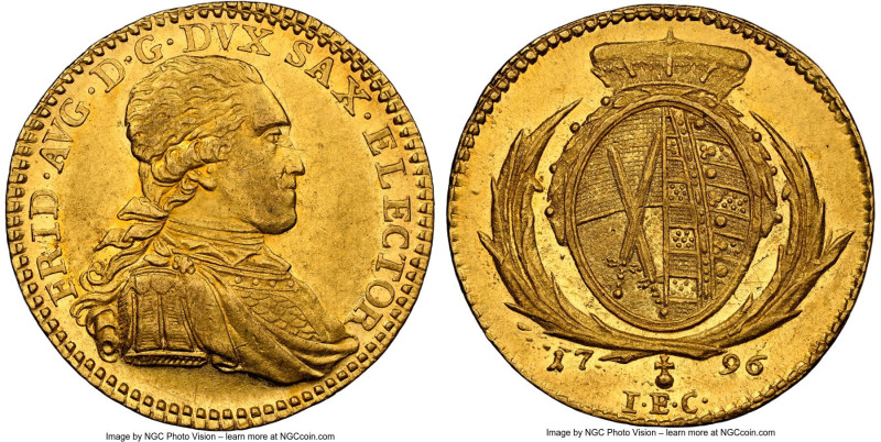 Saxony. Friedrich August III gold Ducat 1796-IEC AU58 NGC, Dresden mint, KM1030,...