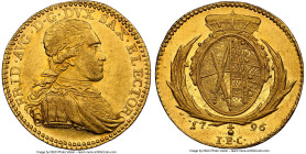 Saxony. Friedrich August III gold Ducat 1796-IEC AU58 NGC, Dresden mint, KM1030, Fr-2873. Crisply rendered devices and an appreciable contrast on the ...