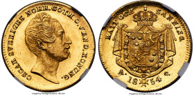 Oscar I gold Ducat 1854-AG MS63 NGC, Stockholm mint, KM668, Fr-90a. Mintage: 20,000. With initials AG for mintmaster Alexander Grandinson. Variety wit...