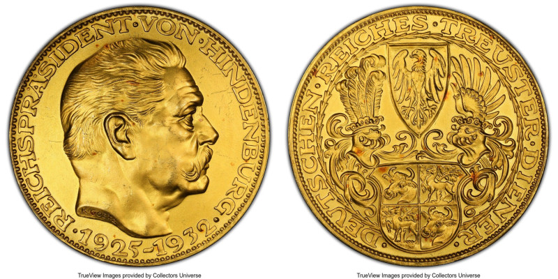 Weimar Republic gold Specimen "Paul von Hindenburg" Medal 1932 SP65 PCGS, Kienas...