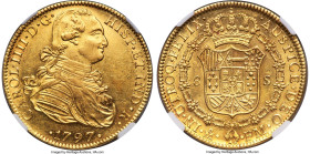 Charles IV gold 8 Escudos 1797 Mo-FM MS62 NGC, Mexico City mint, KM159, Cal-1637. A spectacular representative of this always contested type, especial...