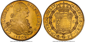 Charles IV gold 8 Escudos 1802 Mo-FT AU58 NGC, Mexico City mint, KM159, Cal-1645, Onza-1037. This example compensates for the usual central weakness w...
