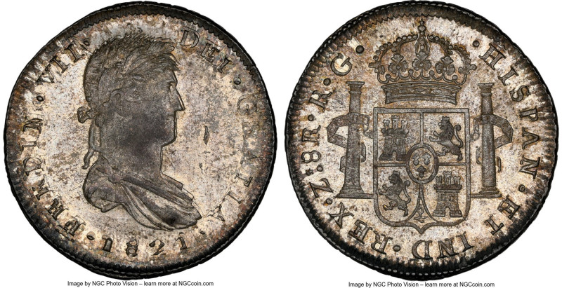 Zacatecas. Ferdinand VII "Royalist" 8 Reales 1821 Zs-RG MS63 NGC, Zacatecas mint...