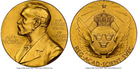 Nobel Committee Physics & Chemistry gold Medal 1973 MS63 NGC, Royal Swedish mint. 27mm. Ehrensvard-21. By E. Lindberg. Edge: Plain, engraved MV GULD (...